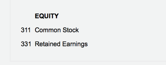 EQUITY 311 Common Stock 331 Retained Earnings