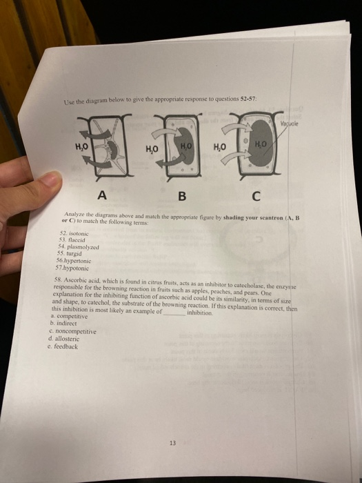 use the diagram below to give the appropriate response to questions 52-57: но HO Но Іно Analyze the diagrams above and match