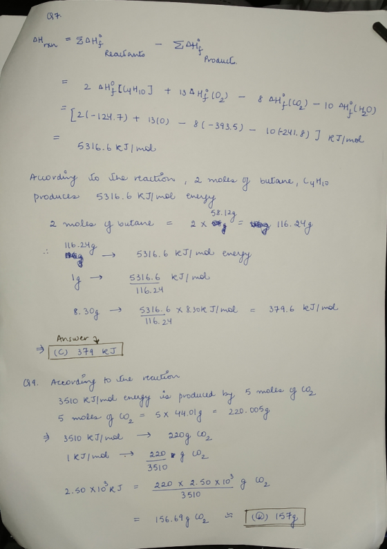 087. Oh on = ZOHS Reactants durante - SA - Product, = 2 xHf IC 44,0J + 13 8 Hj 10 - 8 anycos) – 10 44; (450) 124.7) + 1310) -