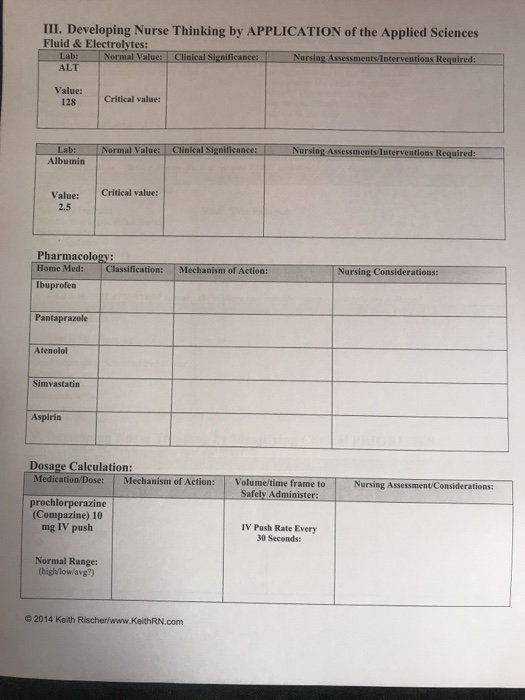III. Developing Nurse Thinking by APPLICATION of the Applied Sciences Fluid&Electrolytes: Lab: ALT Normal Value: Clinical Sig
