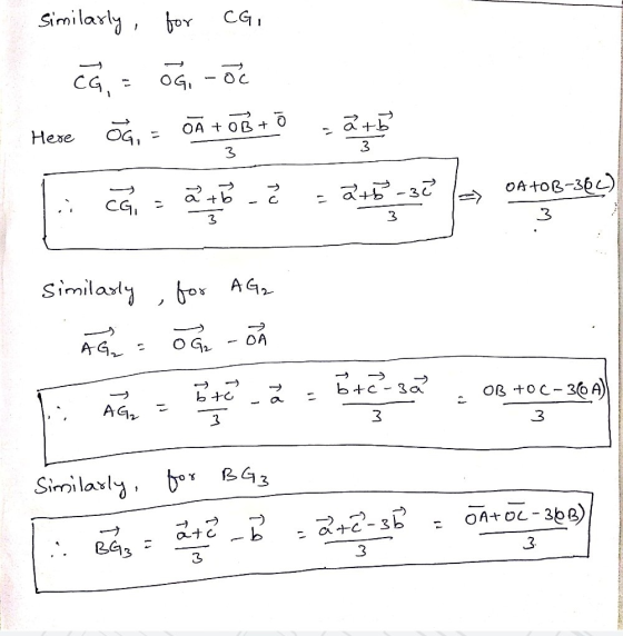 Similarly, for CGI CG, = og noc A + B + Ō OG Here ath 3 3 at5-32 OA +OB-364) => atba CG, - 3 3 similarly AG2 for OGO AG - 5+2