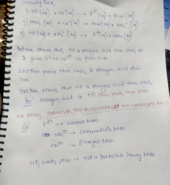 8 I Following Rens, ) MF(aq) + Cal(aq) + (aq) + Hen(aa). 2) HNO₂ (aq) + CN- (a) es MN (aq) + No (a) HFlag) + NOE (ages & Tag)