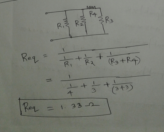 ΛΜΑ R4 we {R₃ Rii R27 Req + få Ra (R₂ + R4) Ho + + 4 (3+3) Req - 1 332