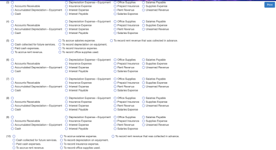 (3) Print Accounts Receivable Accumulated Depreciation Equipment Cash Depreciation Expense-Equipment O Insurance Expense Inte
