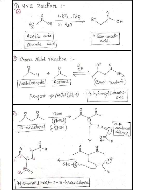 » BY Вт - он A HVZ Reaefion :- o L. BY2 , PBY HÇOH 2. H2O Acetic acid Ethanoic acid] 2 -Bromoacetic - acid. 5 Gross Aldol rea