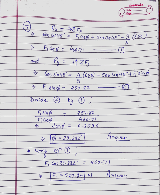 classmate Date Fi C460.7 Om 00 Sin 45 F si Divide (2) b F, Sin F Cos 57- 82 0 swer sin Cos 29. 232460-7 NJ nswen