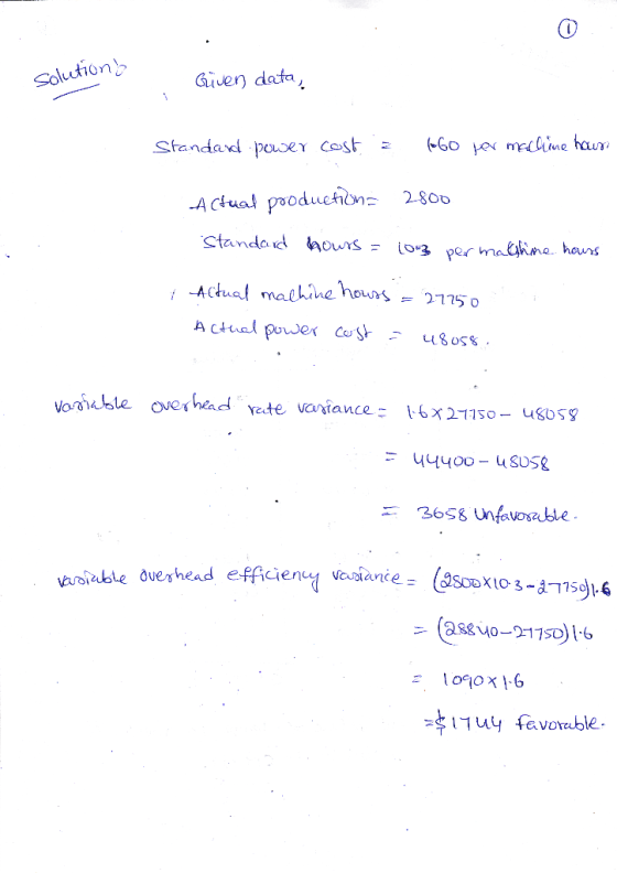 Solution Given data mclime haur Standard poeY Cost (Go Actual poodueton 2800 Standard hours= io-3 per malshne hours Actual ma