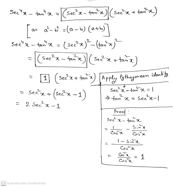 [ as x = (se Secun-tan x = Seex-tana (se See²x+ tant x) as a-6 = (a - b) (a+b] See a-tana see-x)?-(tand)? (se See?x-tana