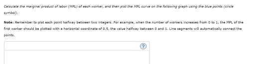 Calculate the marginal product of labor (MPL) of each worker, and then plot the MPL curve on the following graph using the bl