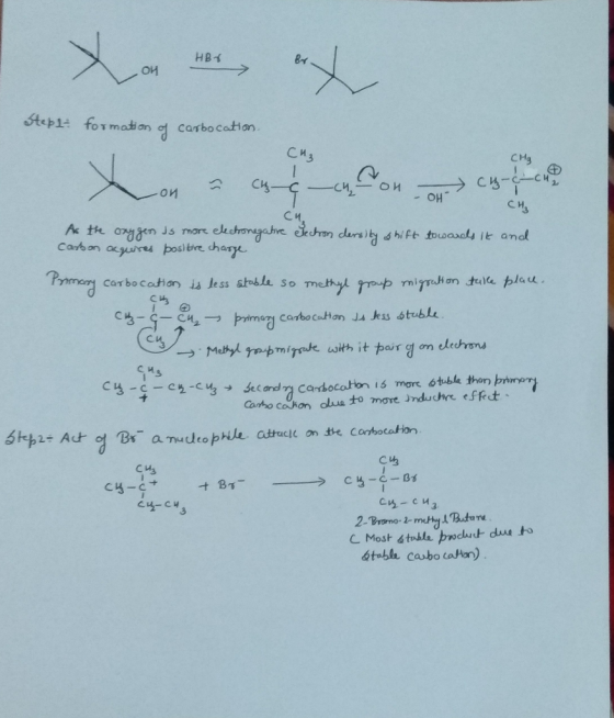 HBK ой Stepia formation of carbocation Xonar a conosco сиз CM As the oxygen is more electronegative carbon acgures positive c