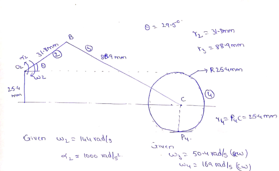 = 29-50 r2 = 31-8mm = 88.9 mm 31.8mm 88.9 mm OL > R25-4mm 25.4 mm C 142 Ple C= 25-4 mm Given Wq = 164 radls Py. Ginen 42 = 10