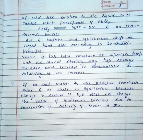 DATE: / PAGE NO 20 og of cold he solution to the liquid will Cause white precipitate of Pb ilg. - pbcl, phat + acé į an endo-