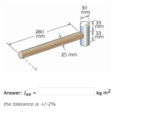 30 mm 280 mm 33 mm 33 mm 25 mm Answer: Ixx = kg. m2 the tolerance is +/-2%
