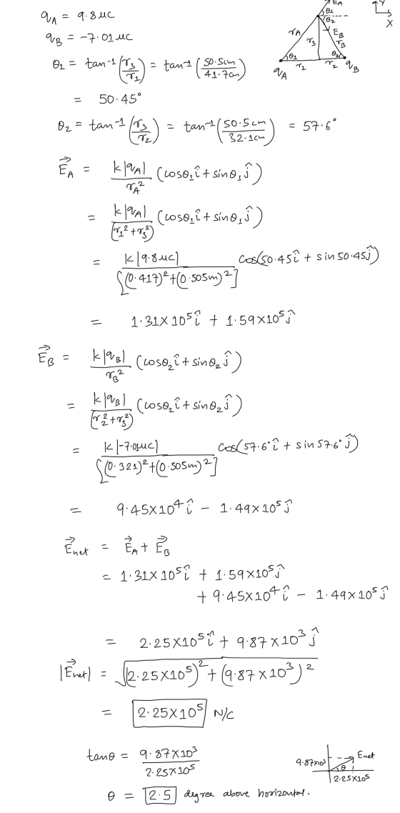 qA = 9.8uc qb=-7-01 MC 2 aps on WB On = tan-1/ 3) = tan r so.5cm ( 41.7cm, = 50.45° • 1cm B2 = tama lain) = tanah ring = 576