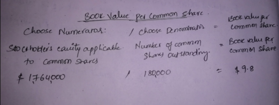 Book value par BOOK Value per common share. Choose Numerator: , choose Denommans Sto ceholders canity applicable Number of co