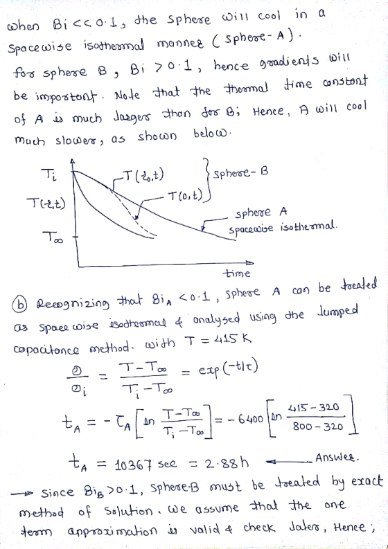when Biccob, the Sphere will cool in a Spacewise isothermal mannes ( sphere- A). for sphere B, Bi >0.1, hence gradients will
