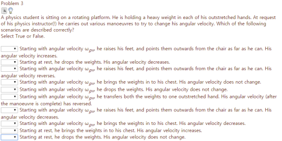 Problem 3 A physics student is sitting on a rotating platform. He is holding a heavy weight in each of his outstretched hands