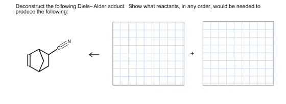 Deconstruct the following Diels-Alder adduct. Show what reactants, in any order, would be needed to produce the following: