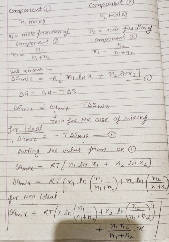 component 2 ₂ moles component 0 ni moles = mole fractional Component of W2 = mole component fractional ② ท X = И. nitn2 n- ni