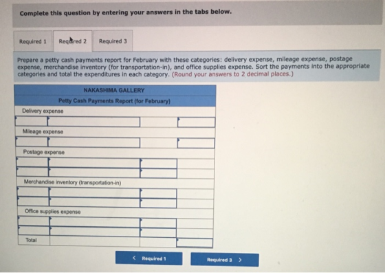 Complete this question by entering your answers in the tabs below. Required 1 Required 2 Required 3 Prepare a petty cash paym