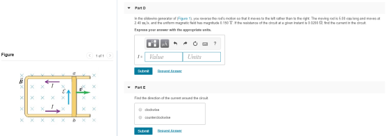 Part D In the slidewire generator of (Figure 1), you reverse the rods motion so that it moves to the left rather than to the