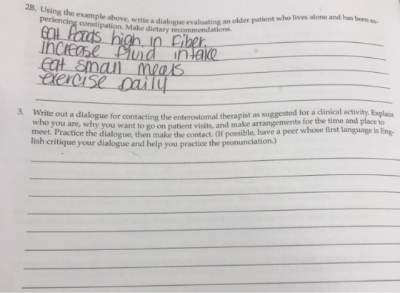 2B. Using the example above, write a dialog endations. periencing constipation. Make dietary recommendation write a dialogue