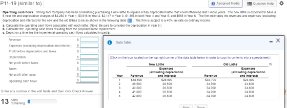 P11-19 (similar to) Assigned Media : Question Help Operating cash flows Strong Tool Company has been considering purchasing a
