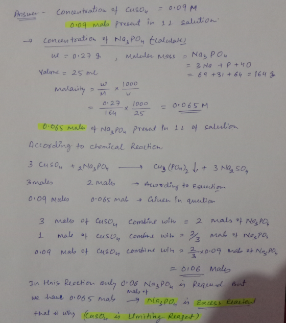 Answer - Concentration of cuson = 0.09M 0.09 mal present in 12 salution M 0121 1000 concentration of Na, Pou tcalulate) ul =