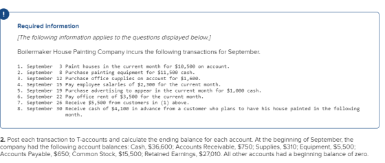 Required information [The following information applies to the questions displayed below.] Boilermaker House Painting Company