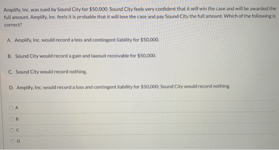 Amplify, Inc. was sued by Sound City for $50,000. Sound City feels very confident that it will win the case and will be award