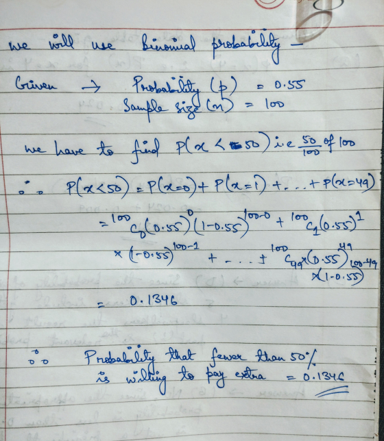 ) = loo we will use birsunal probability. Griven Probability (6) = 0.55 Pro Sample size (on) = loo we have to find plac <250)