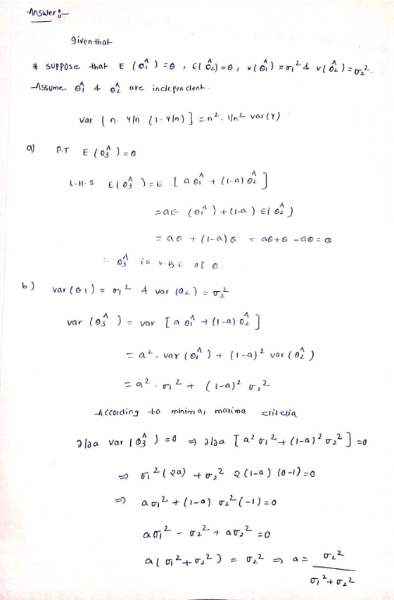 -Answer- 9iventha Assume ei 4 e^ are incle sen clent . L H S var 03 -According -to minim a, man m a cri ia つlaa var 103 ) =0 つרס 2. 2.
