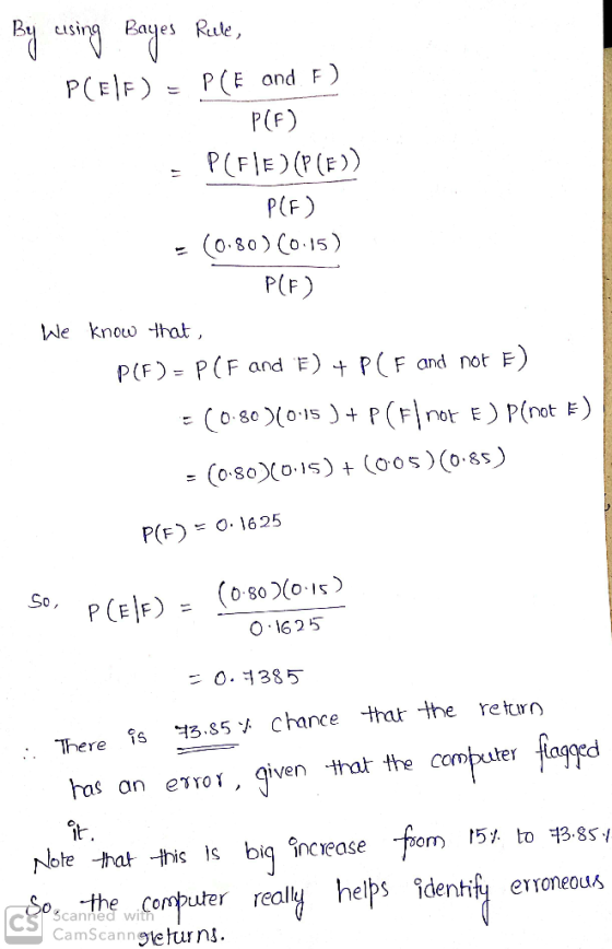 By cusing Bayes Rule, PCEF) = P(E and. F) PCF) P(FIE) (P(E)) P(F) - (0.80)(0.15) P(F) We know that, PCF) - PCF and E) + PC F