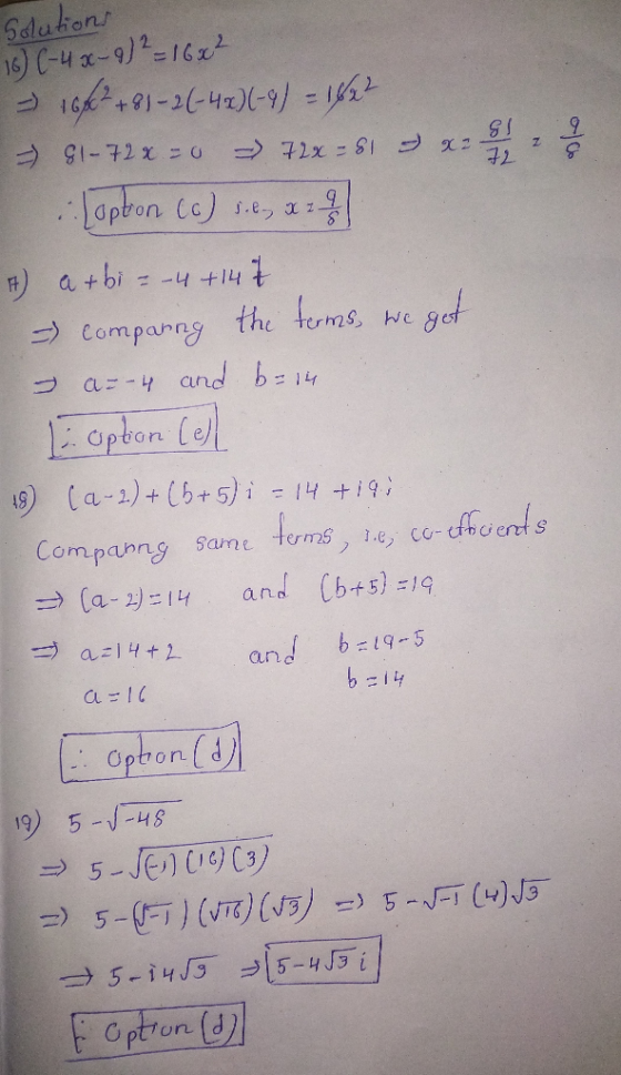 Selatons 1) C-4x-9)-16z2 191-2-42-9 y 9-72x = 0 72 .apron Ce) s.e, a : Hatbi -4 +14 Comparny the terms we a-4 and b14 HOpton