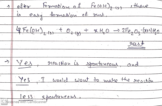 after formation of Fe Co H) there is easy formation of sust, 4 Fe(OH)443 + 0x2g + x H, 0 -3.252.03+(+1) .0 .: Just - Y es rea