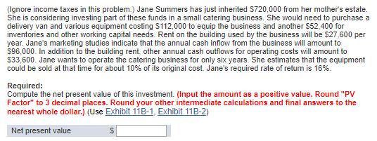 (Ignore income taxes in this problem.) Jane Summers has just inherited S720.000 from her mothers estate. She is considering