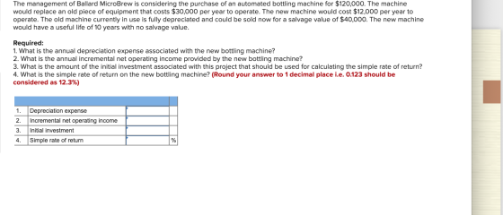The management of Ballard MicroBrew is considering the purchase of an automated bottling machine for $120,000. The machine wo