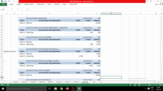 XI 5 2020-09(2) SEP.xlsx - Microsoft Excel ? X FILE HOME INSERT PAGE LAYOUT FORMULAS DATA REVIEW VIEW DEVELOPER Sign in H78 f