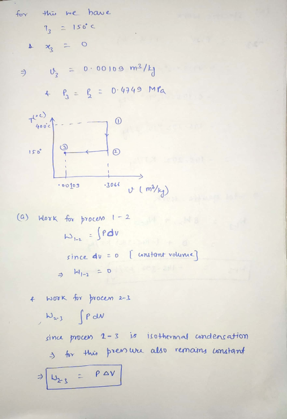 for this we have 7 = 150°C = ∞ = 0.00109 m2/ky & P = b = 0.4749 MPa 00103 -3064 vu (a) work for process 1-2 Wire - sear since