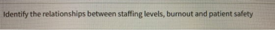 Identify the relationships between staffing levels, burnout and patient safety