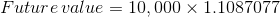 Future value = 10,000 x 1.1087077