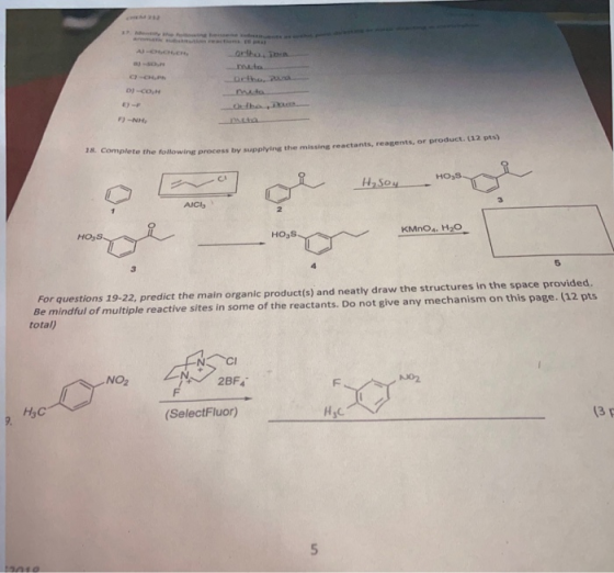 o con 18. Complete the following process by supplying the wing process by supplying the missing reactants, reagents, or produ