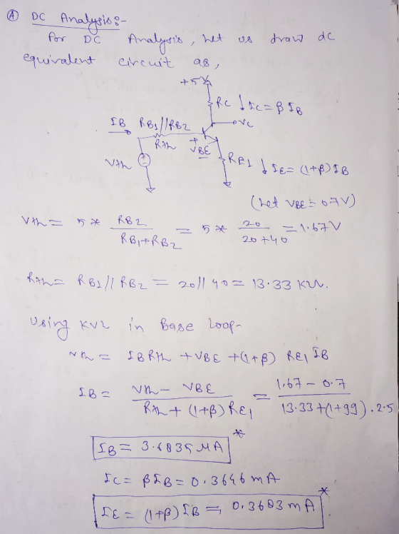 Anatysles Analyein A DC dc forr DC Not equvalent eircuit C. eReL DE= (l+R)IB NIN et VBE0V) 1.67V RertRBR 20 +4 6 Kane RelllRB