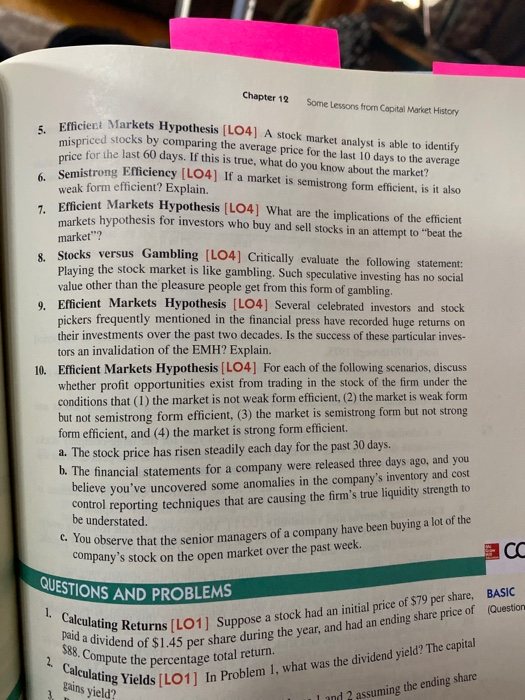 Chapter 12 Some Lessons from Capital Market History 5. Efficient Marke officient Markets Hypothesis (LO4] A stock market anal