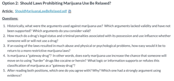 Option 2: Should Laws Prohibiting Marijuana Use Be Relaxed? Article: ShouldMarijuanaLawBeRelaxed.pdf a Questions: 1. Historic