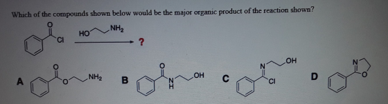 Which of the compounds shown below would be the major organic product of the reaction shown? olar | HOCNH, NH2 OH