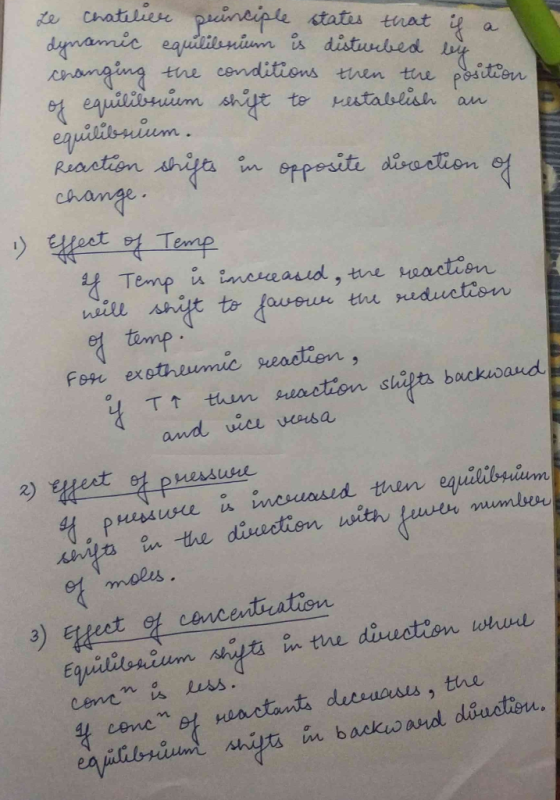 Le Chatelier peinciple states that is a dynamic equilibrium is disturbed by changing the conditions then the position of equi