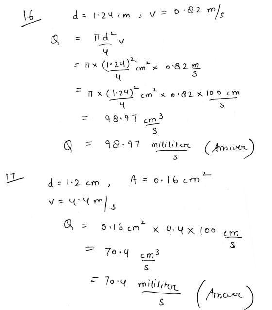 16 d = 1:24cm , v-0.82 m 2 m/s T d² v M 4 = 1 x (1024)?cm x 0.82 m S 2 cm *0.82 x 100 cm 4 Лх (1.24) 4 98.47 S cm3 S 98.47 mi