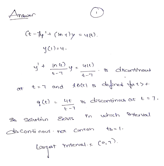 Answer (t-by t (Intly = YOU. yciau. y + in 417) 4 discontinou t-7 t-7 t-7 and I bet I & defined foto. 40 q(t) discontinous