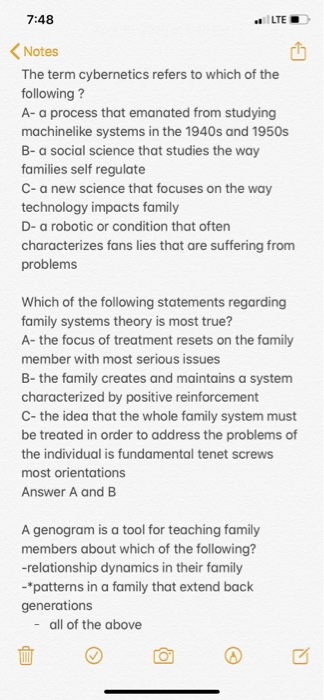 7:48 LTE Notes The term cybernetics refers to which of the following ? A-a process that emanated from studying machinelike sy